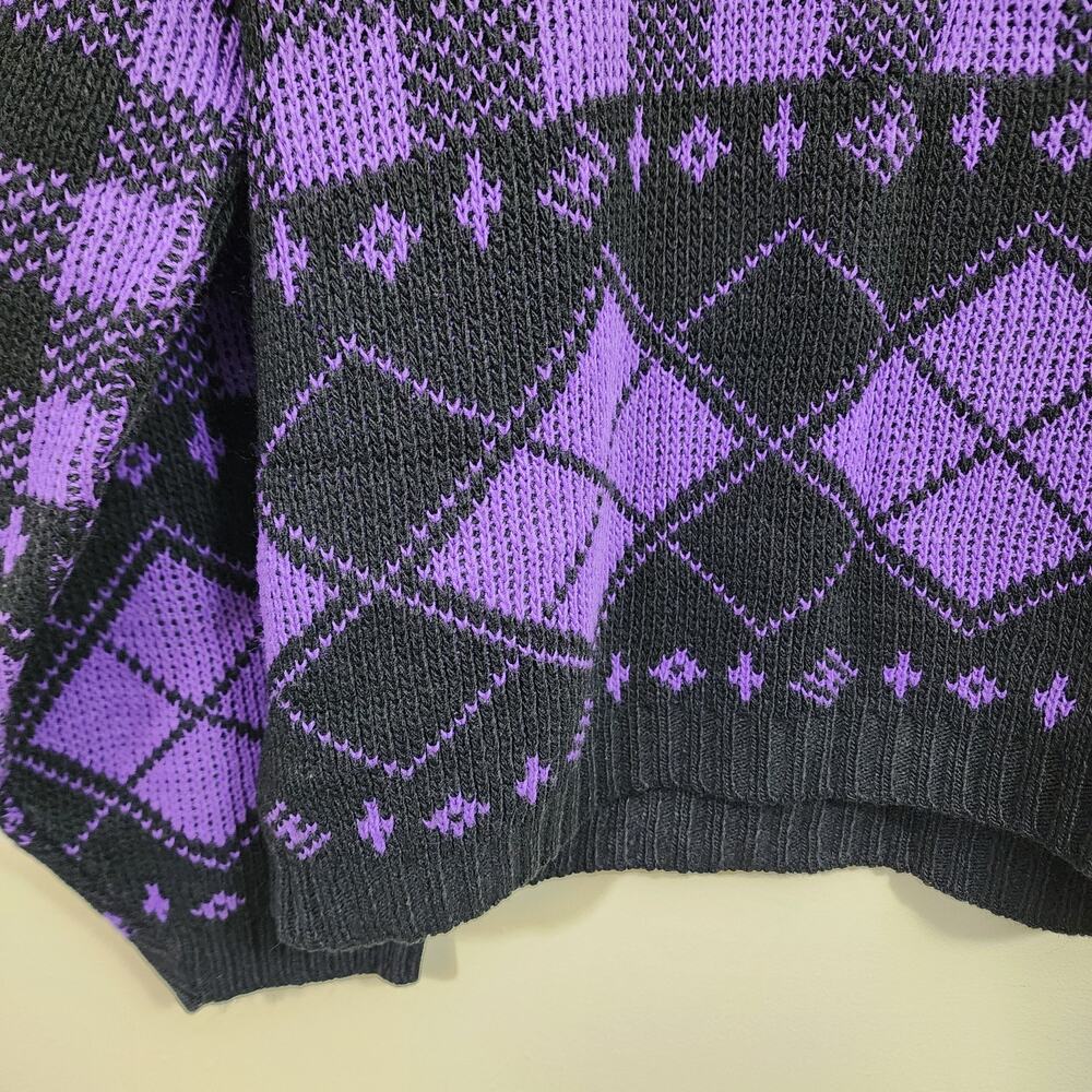Vintage Adele knitware purple & black check & argyle sweater woman's size M / L - Picture 6 of 8